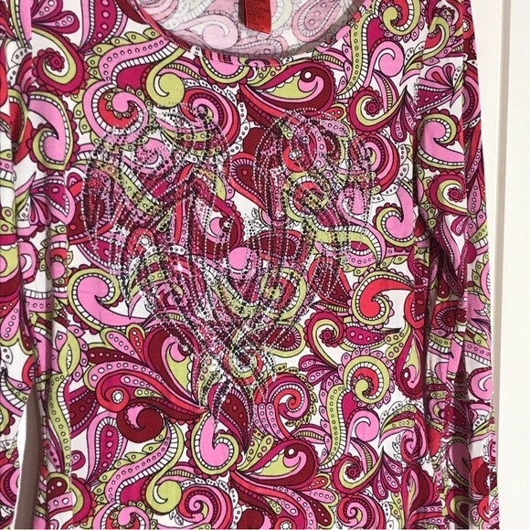 V Christina Long Sleeve Paisley Embellished Ruffled Top Size MEDIUM - Picture 4 of 10
